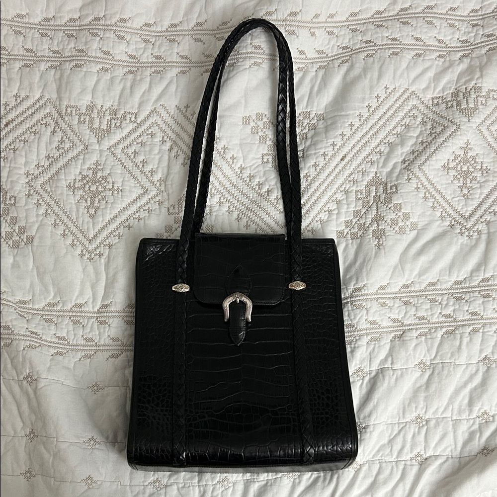 Brighton Black Crocodile-Embossed Shoulder Bag